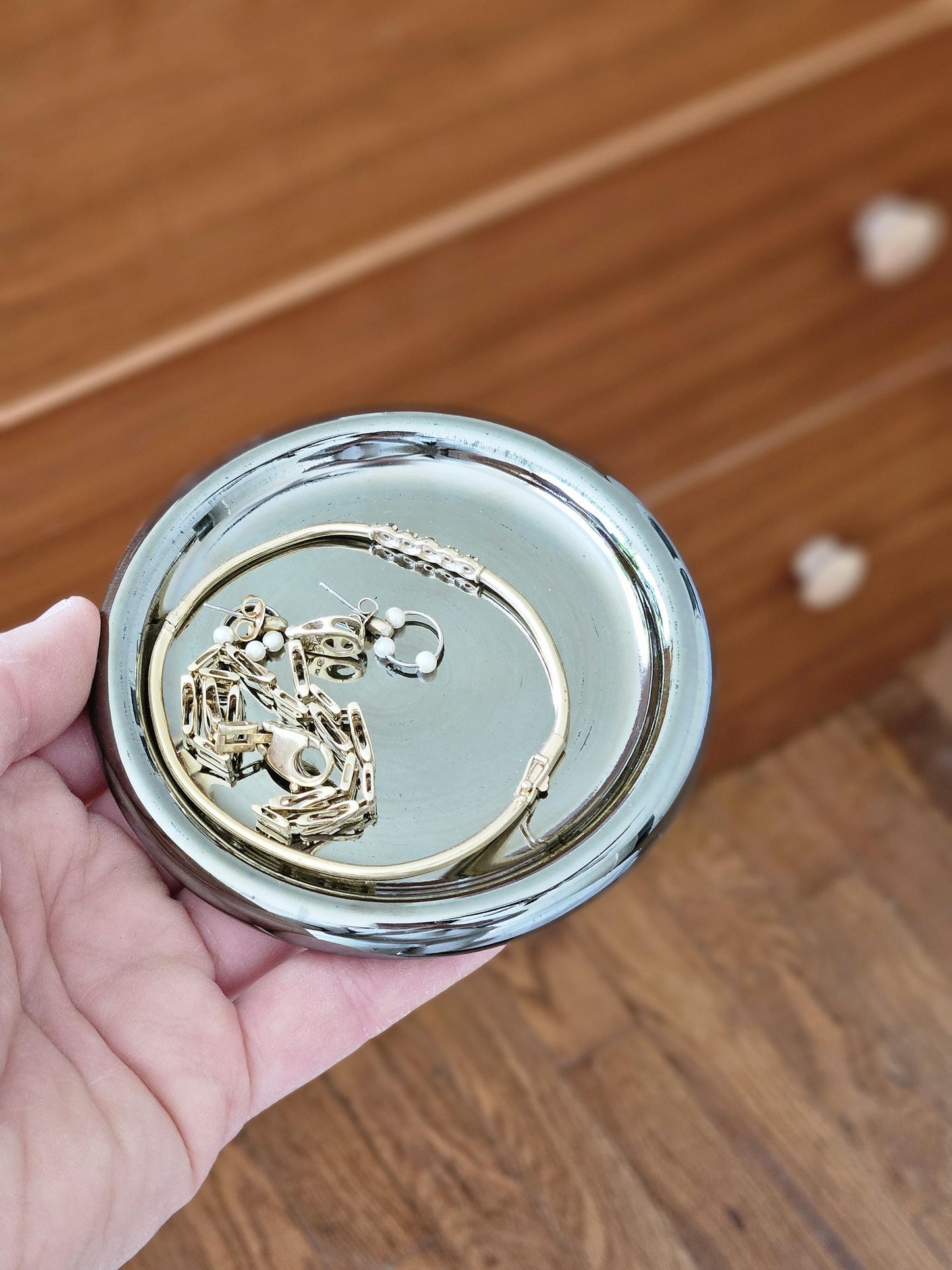 Chrome Ring Dish (Made to Order) • Handmade Wheel Thrown Ceramic • Silver Jewelry Tray