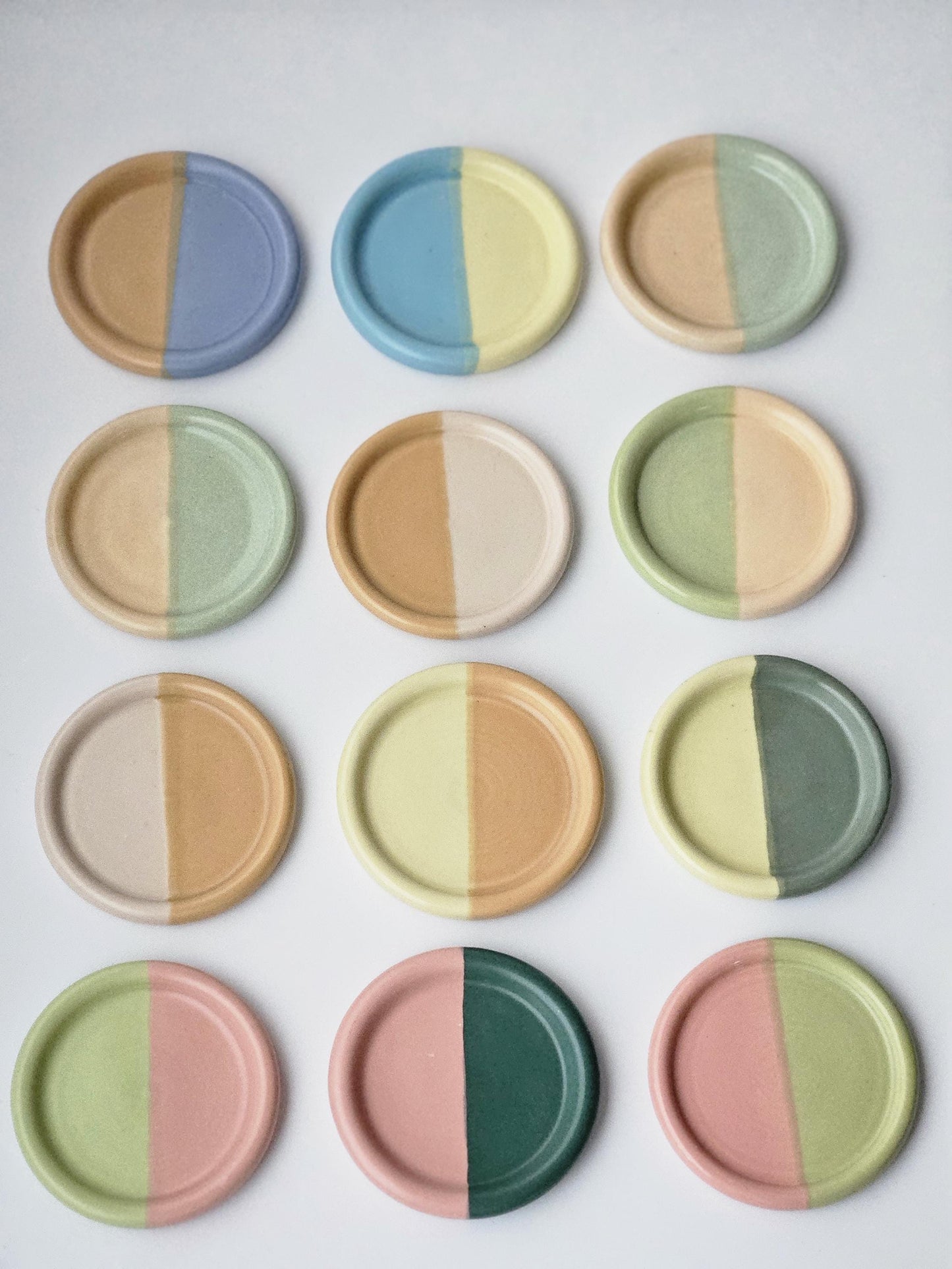 Half & Half Coaster (Ready to Ship) • Handmade Colorful Ceramic • Wheel Thrown Pottery • Small Plate • Color Block Coaster