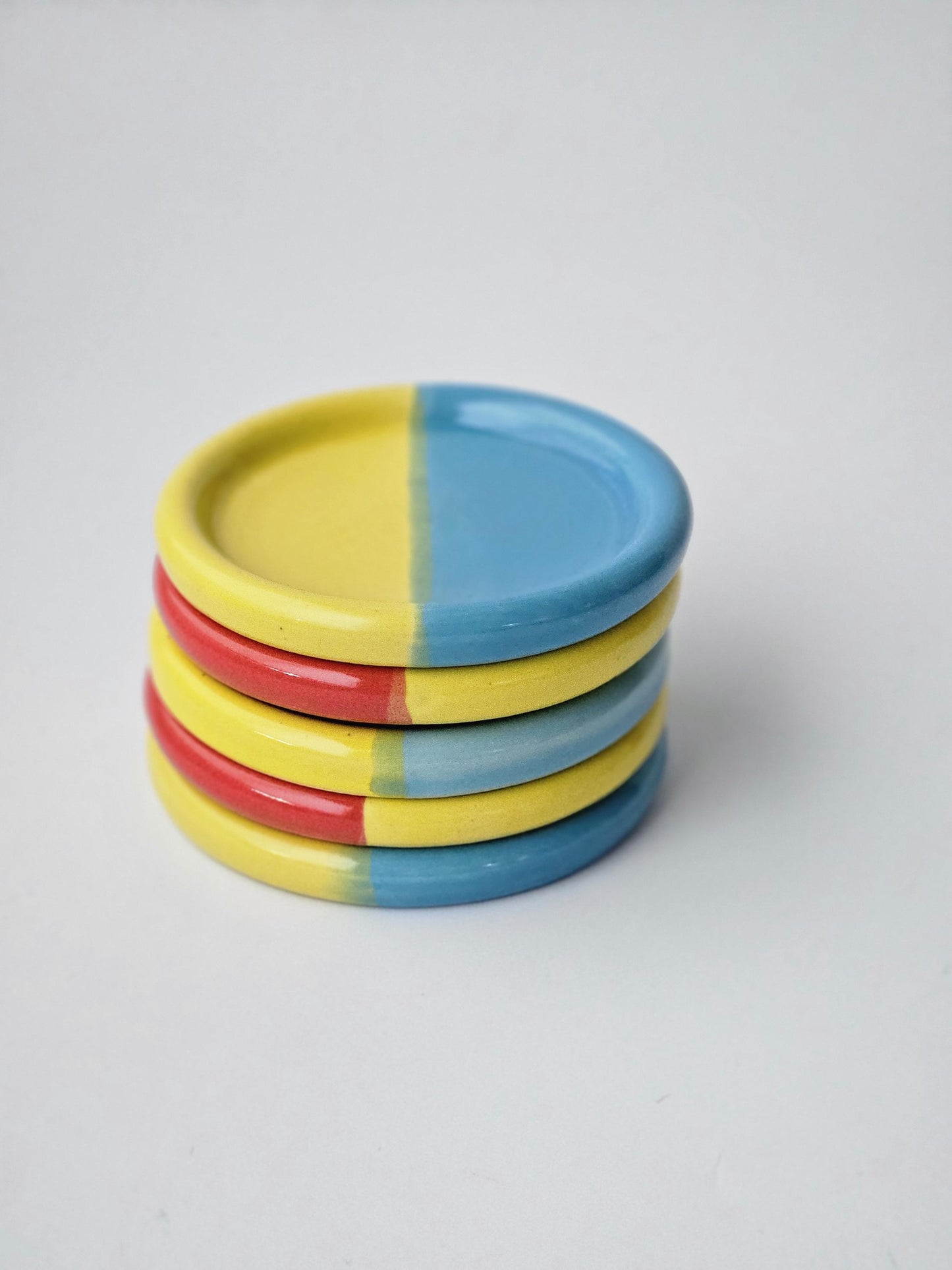 Half & Half Coaster (Ready to Ship) • Handmade Colorful Ceramic • Wheel Thrown Pottery • Small Plate • Color Block Coaster
