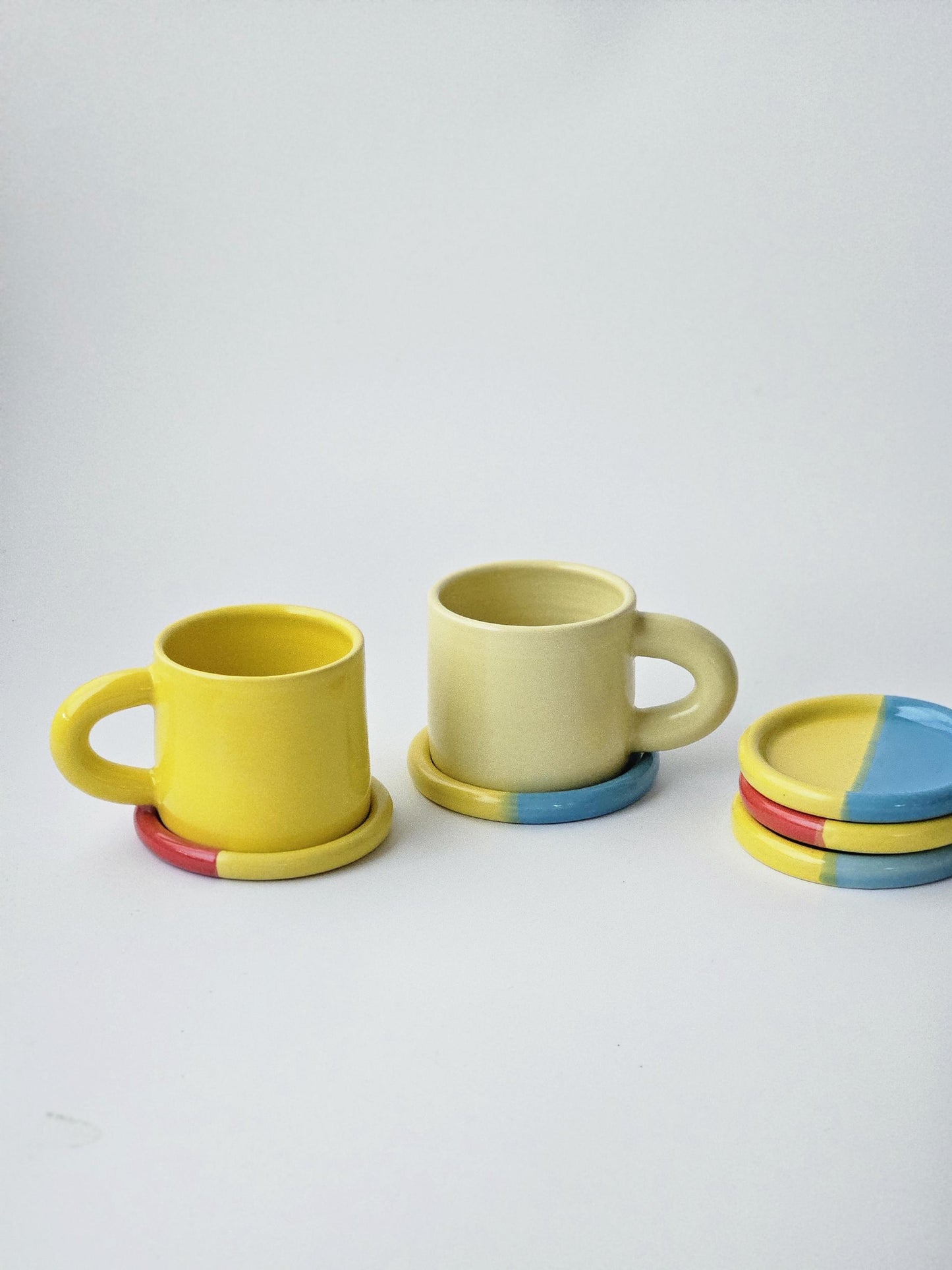 Half & Half Coaster (Ready to Ship) • Handmade Colorful Ceramic • Wheel Thrown Pottery • Small Plate • Color Block Coaster