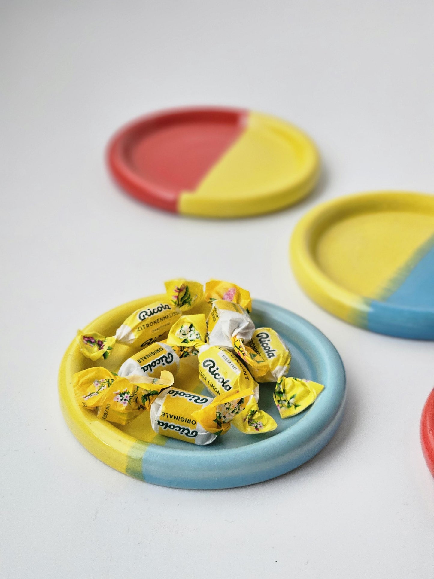 Half & Half Coaster (Ready to Ship) • Handmade Colorful Ceramic • Wheel Thrown Pottery • Small Plate • Color Block Coaster