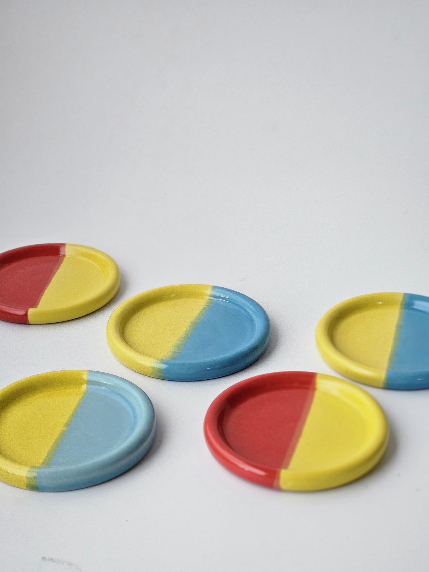 Half & Half Coaster (Ready to Ship) • Handmade Colorful Ceramic • Wheel Thrown Pottery • Small Plate • Color Block Coaster