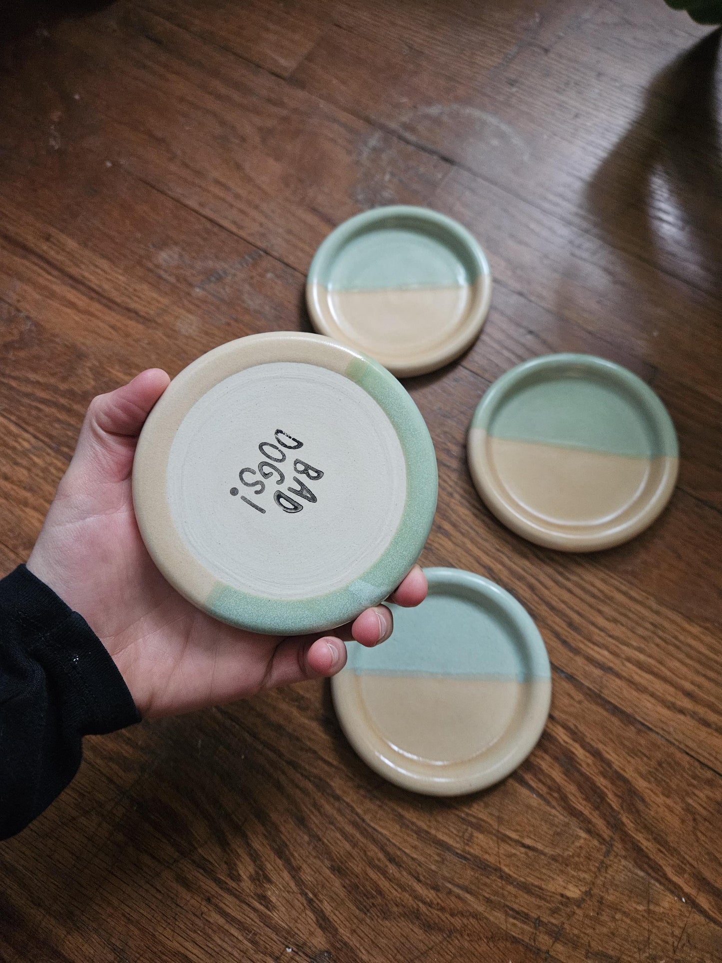 Half & Half Coaster (Ready to Ship) • Handmade Colorful Ceramic • Wheel Thrown Pottery • Small Plate • Color Block Coaster