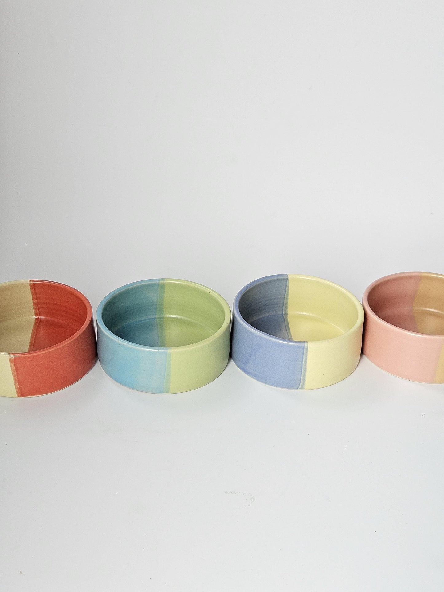 Half and Half Pet Dish (Made to Order) • Handmade Colorful Ceramic • Dog Bowl • Two-Toned Color Block Cat Dish
