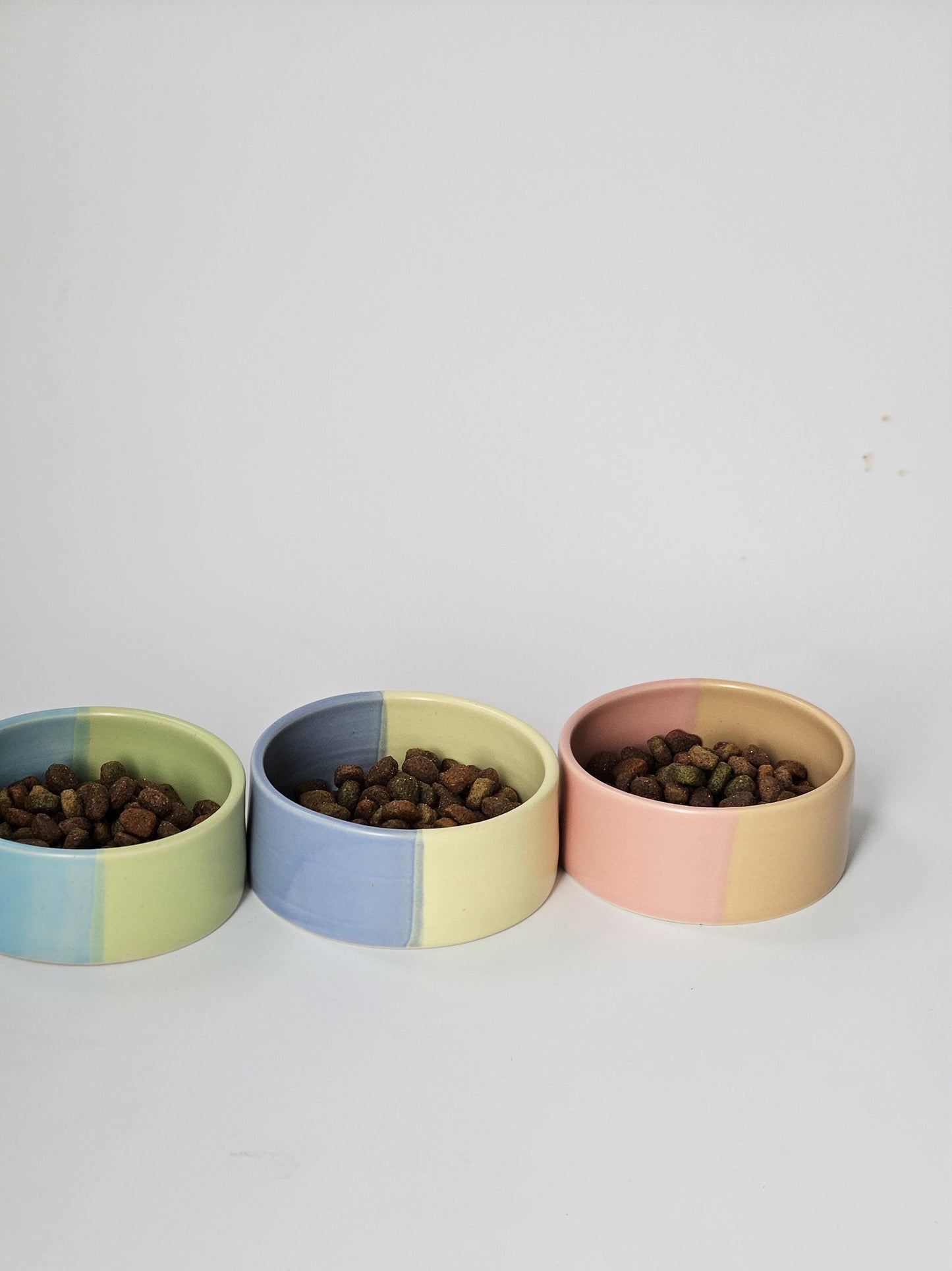 Half and Half Pet Dish (Made to Order) • Handmade Colorful Ceramic • Dog Bowl • Two-Toned Color Block Cat Dish