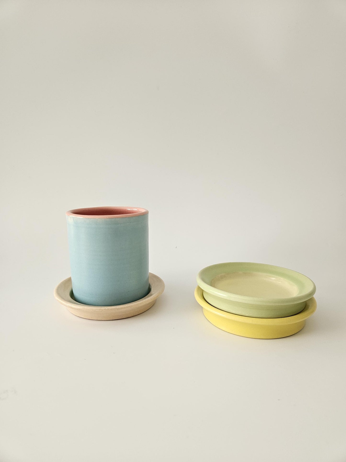Two Toned Rimmed Coaster (Ready to Ship) • Handmade Colorful Pottery • Two Toned Color Block Ceramic Dish Bowl