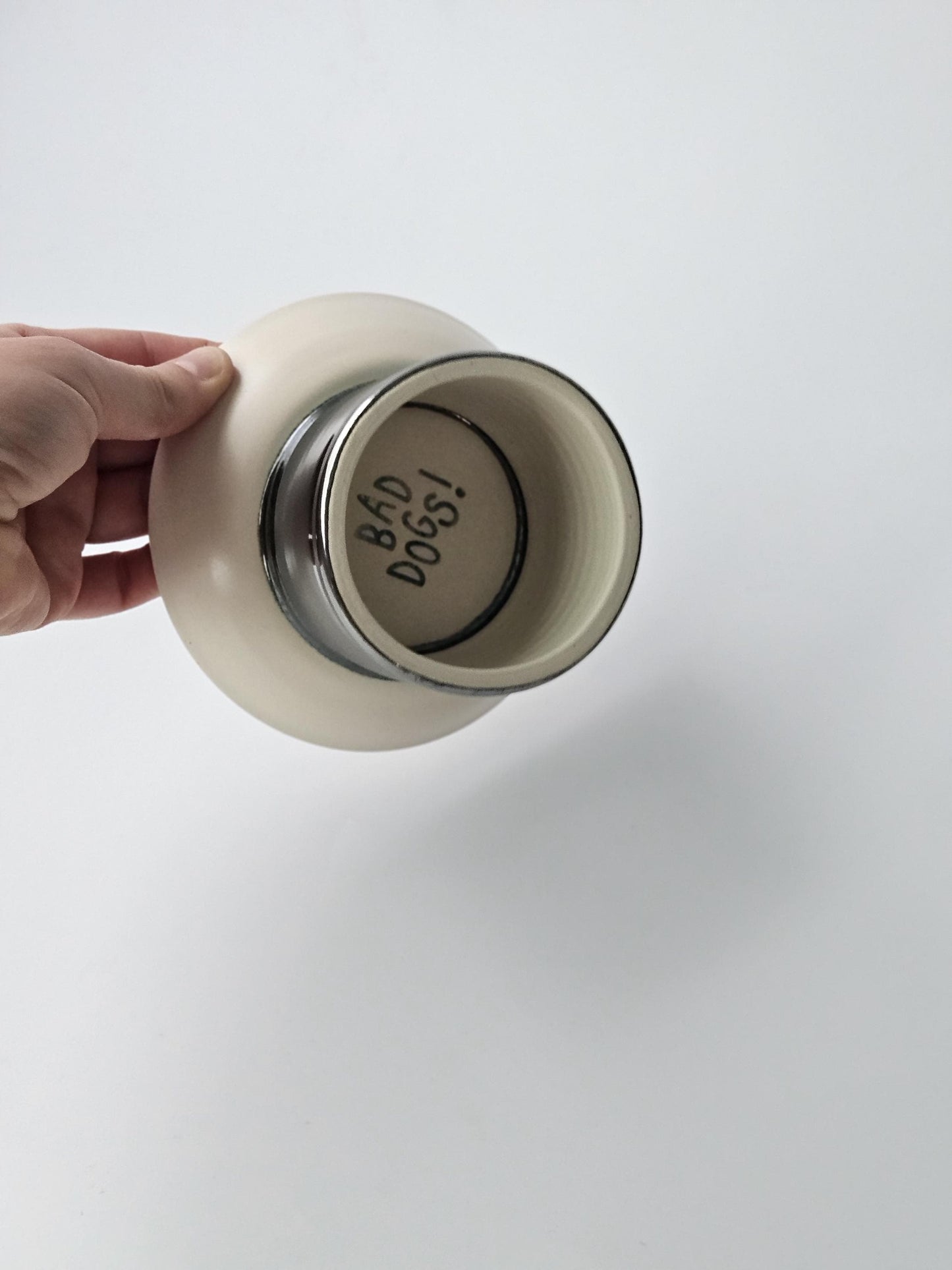Handmade Ceramic Pedestal Dish: Chrome & Cream Footed Bowl
