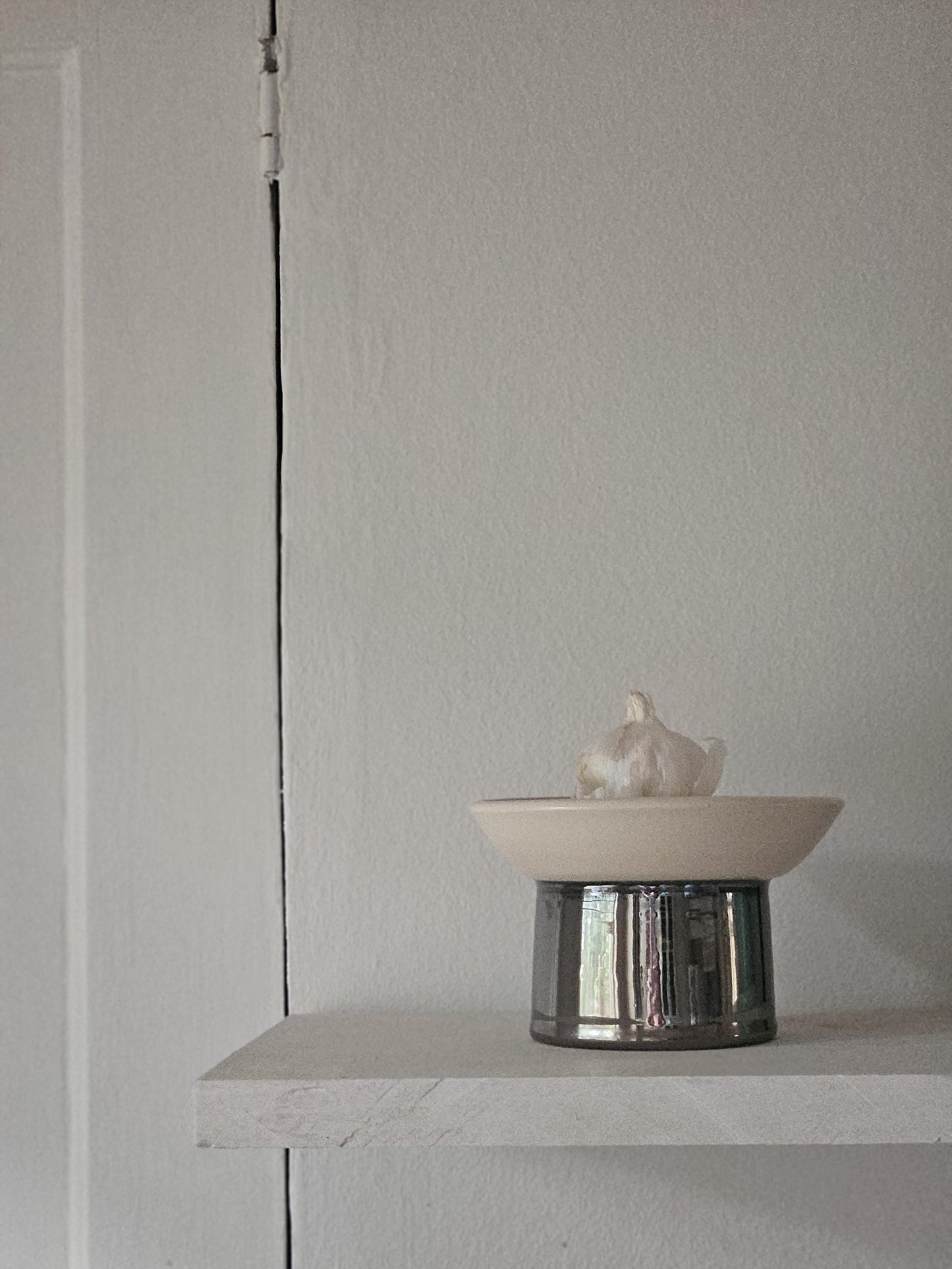 Handmade Ceramic Pedestal Dish: Chrome & Cream Footed Bowl