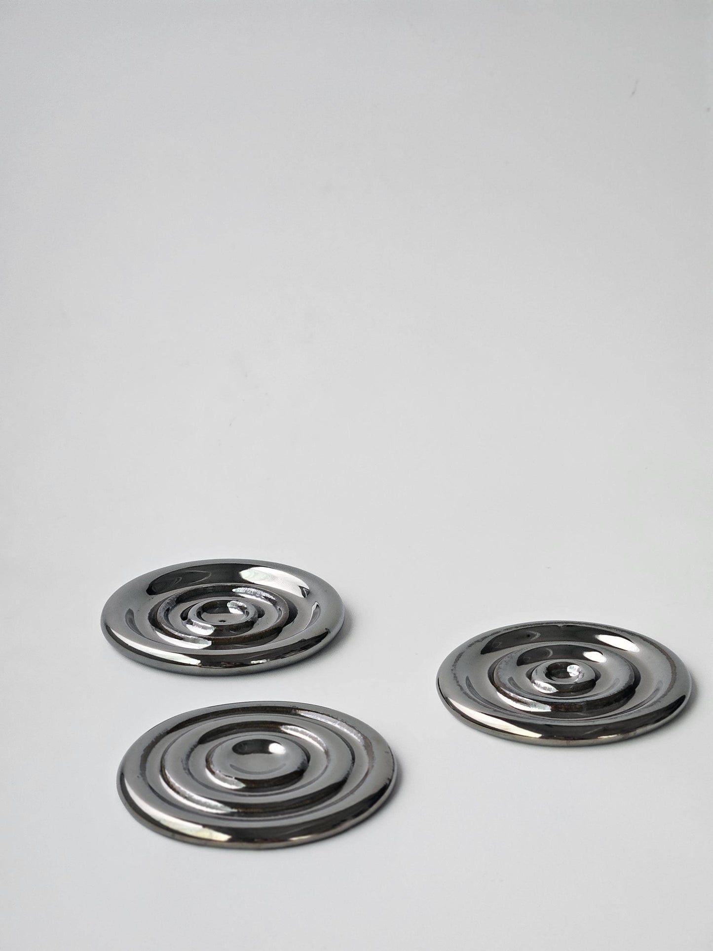 Handmade Ceramic Spiral Coaster: Chrome Cream Jewelry Tray