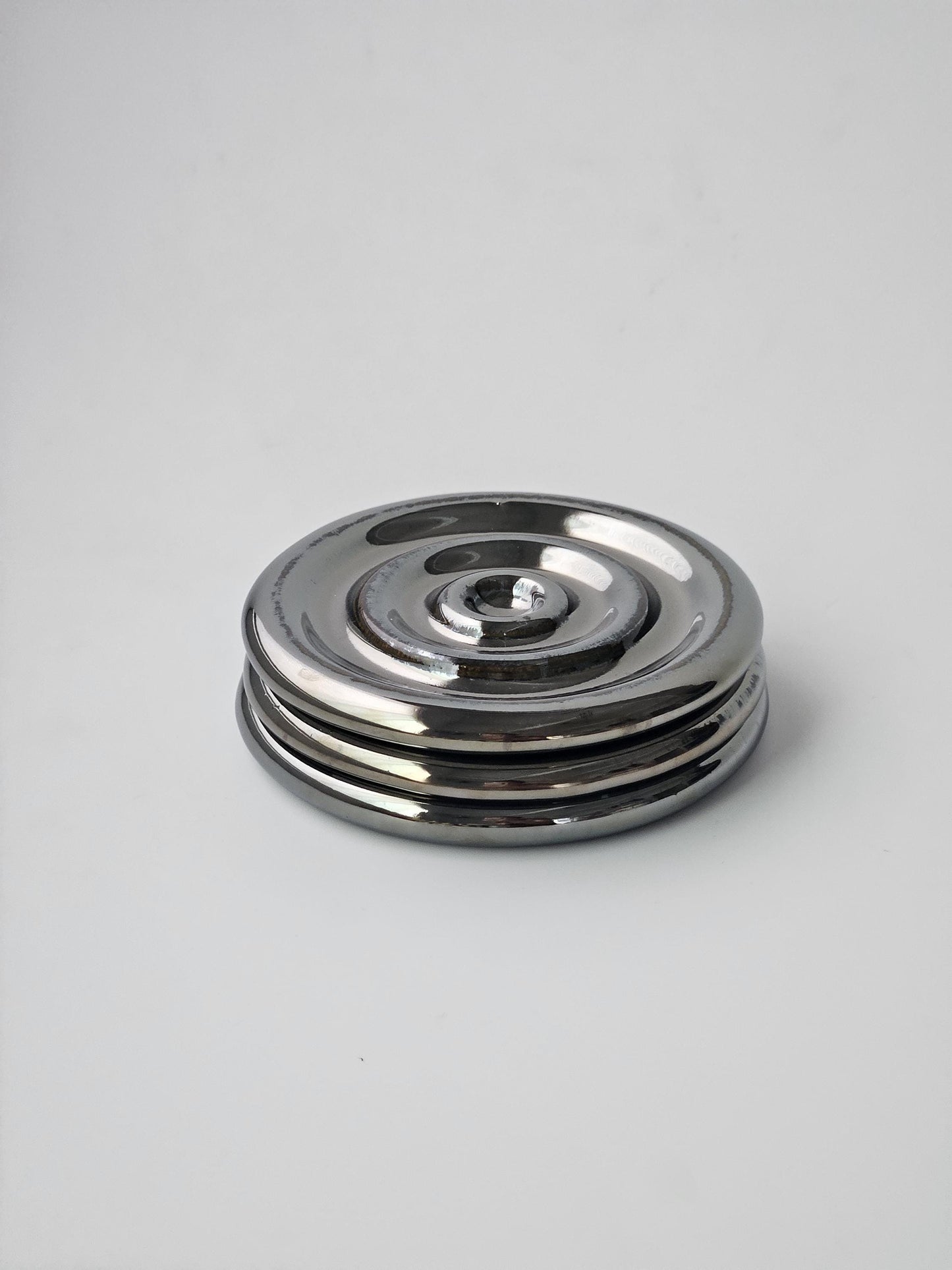 Handmade Ceramic Spiral Coaster: Chrome Cream Jewelry Tray