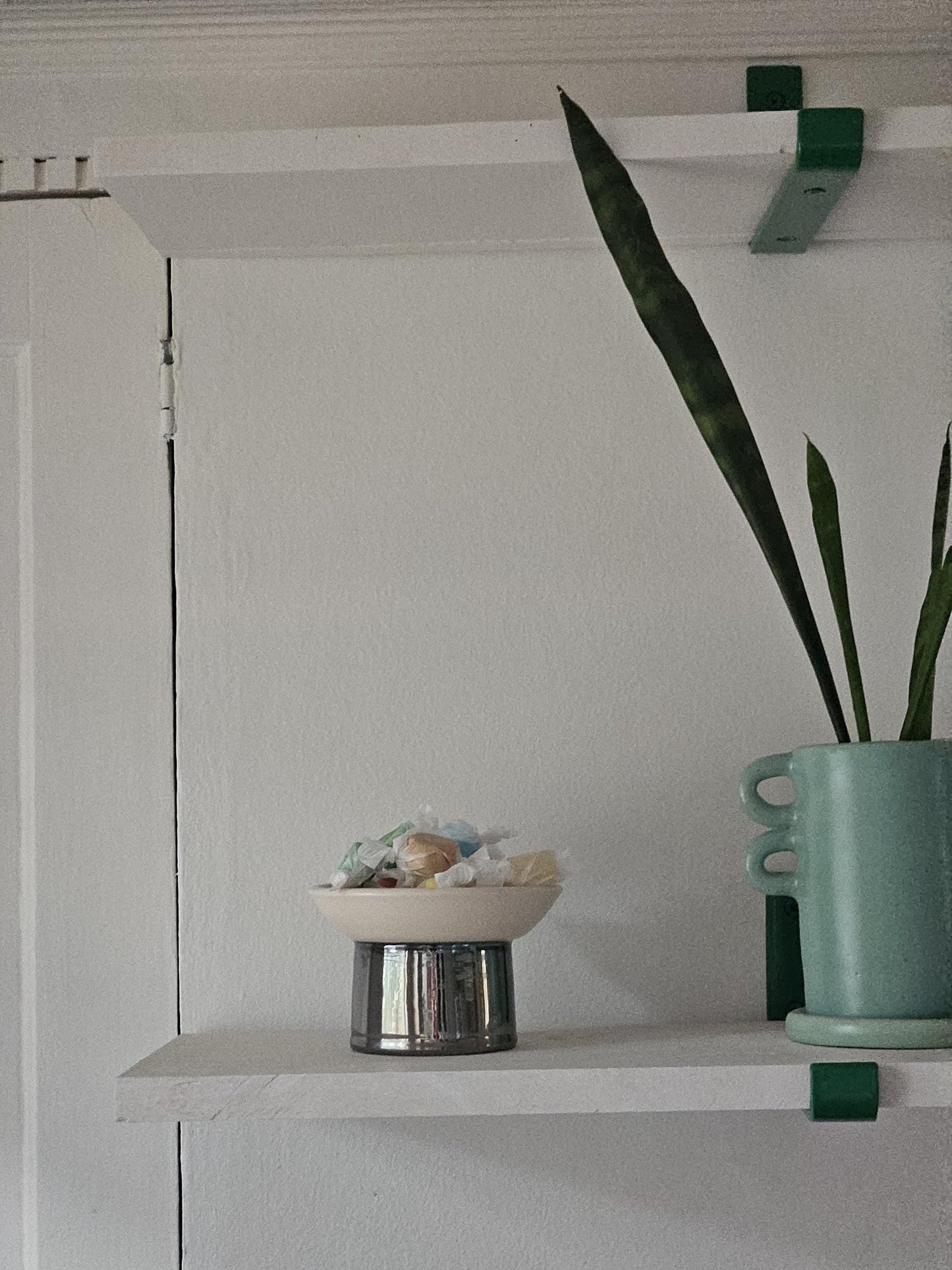 Handmade Ceramic Pedestal Dish: Chrome & Cream Footed Bowl