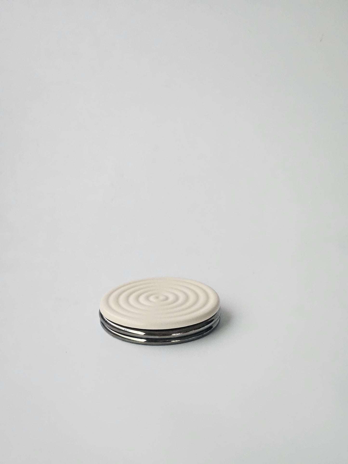 Handmade Ceramic Spiral Coaster: Chrome Cream Jewelry Tray