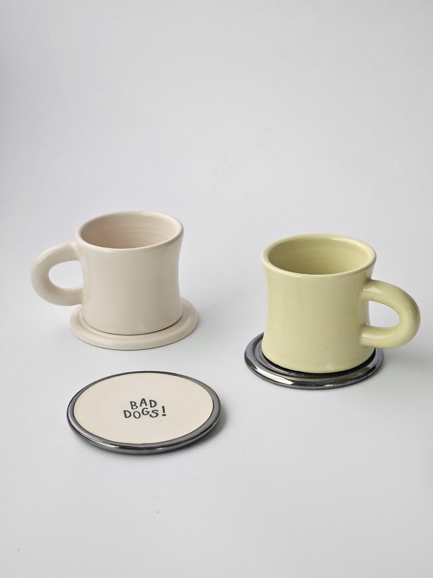 Handmade Ceramic Spiral Coaster: Chrome Cream Jewelry Tray
