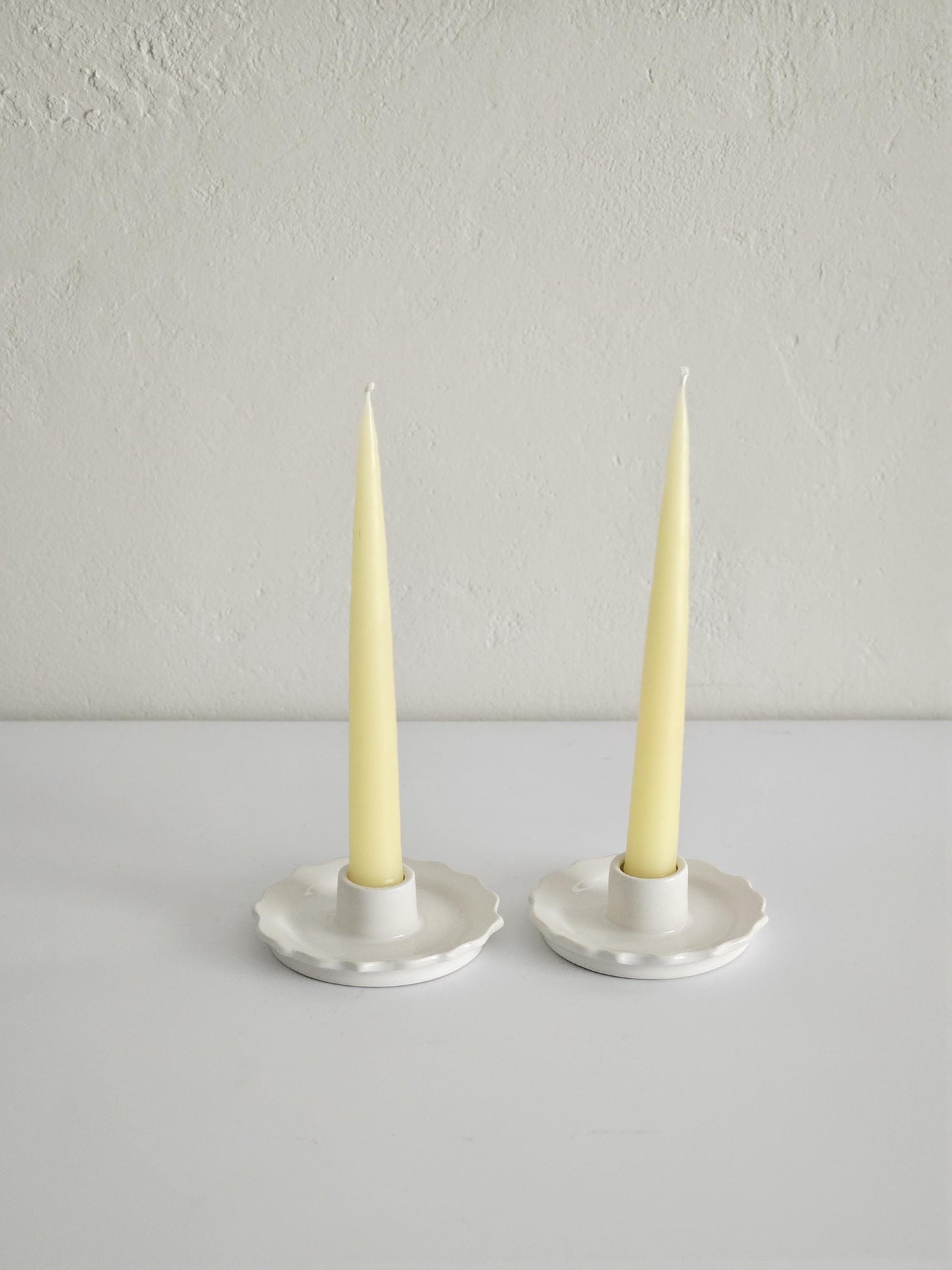 Handmade Ceramic Scalloped White Taper Candle Holder Vintage Inspired