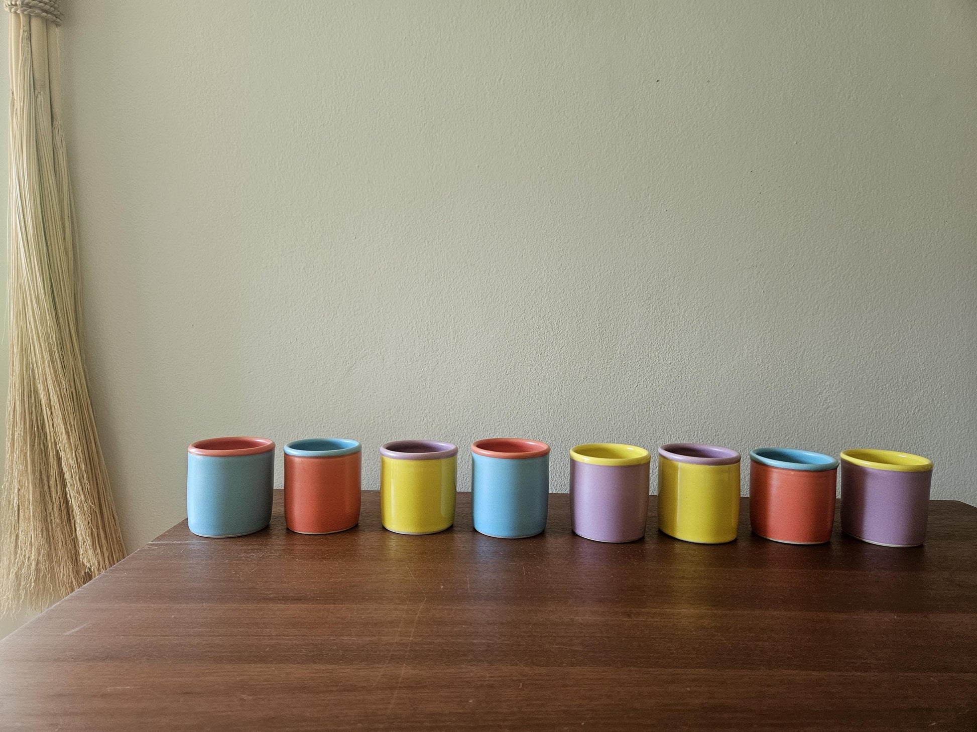 Handmade Colorful Rim Ceramic Cup: Wheel Thrown Pottery