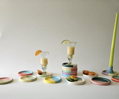 Handmade Color Block Ceramic Coaster: Wheel Thrown Pottery
