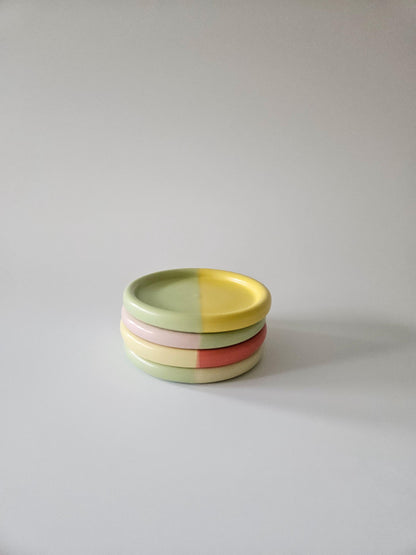 Handmade Color Block Ceramic Coaster: Wheel Thrown Pottery