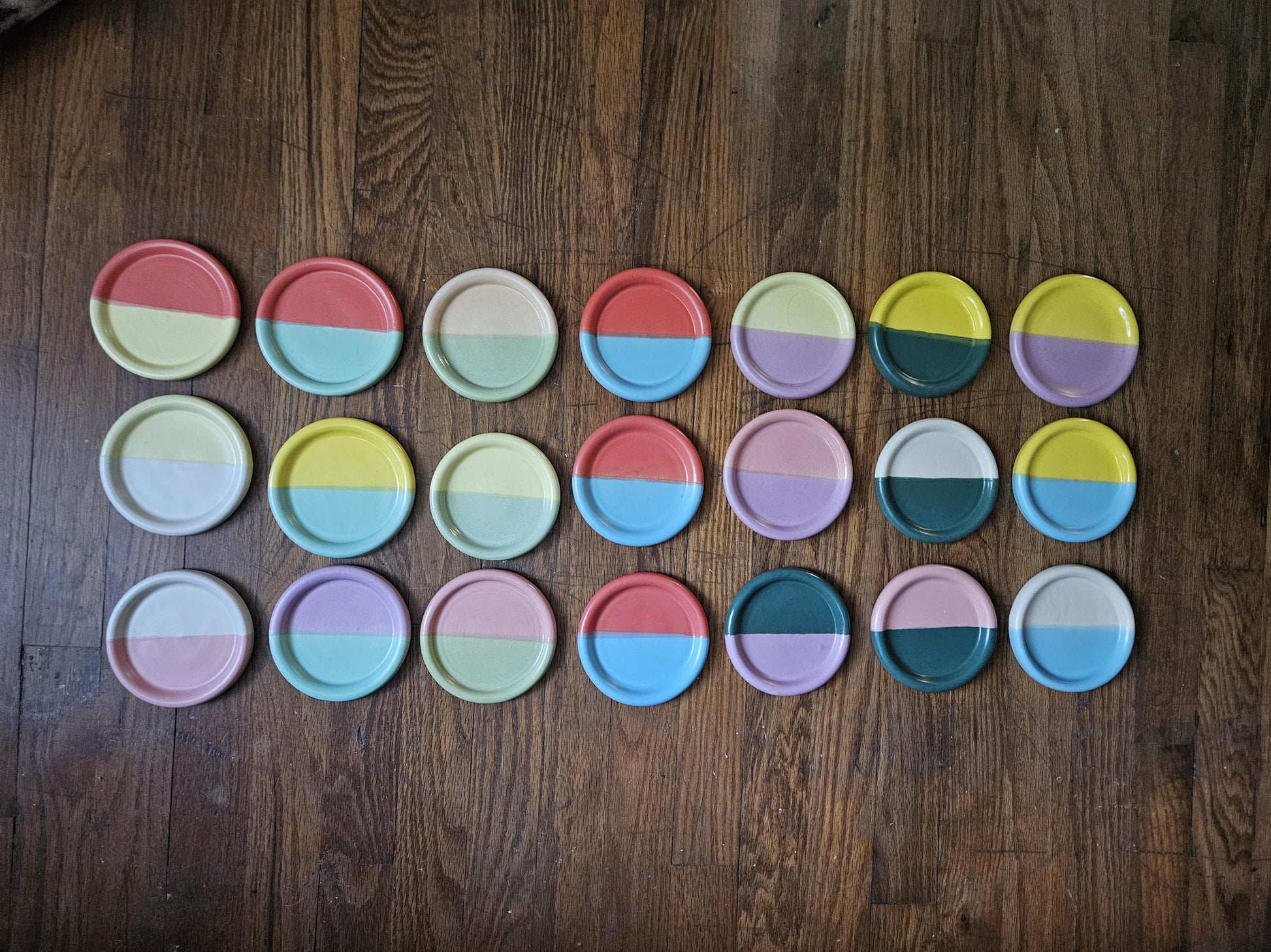 Handmade Color Block Ceramic Coaster: Wheel Thrown Pottery