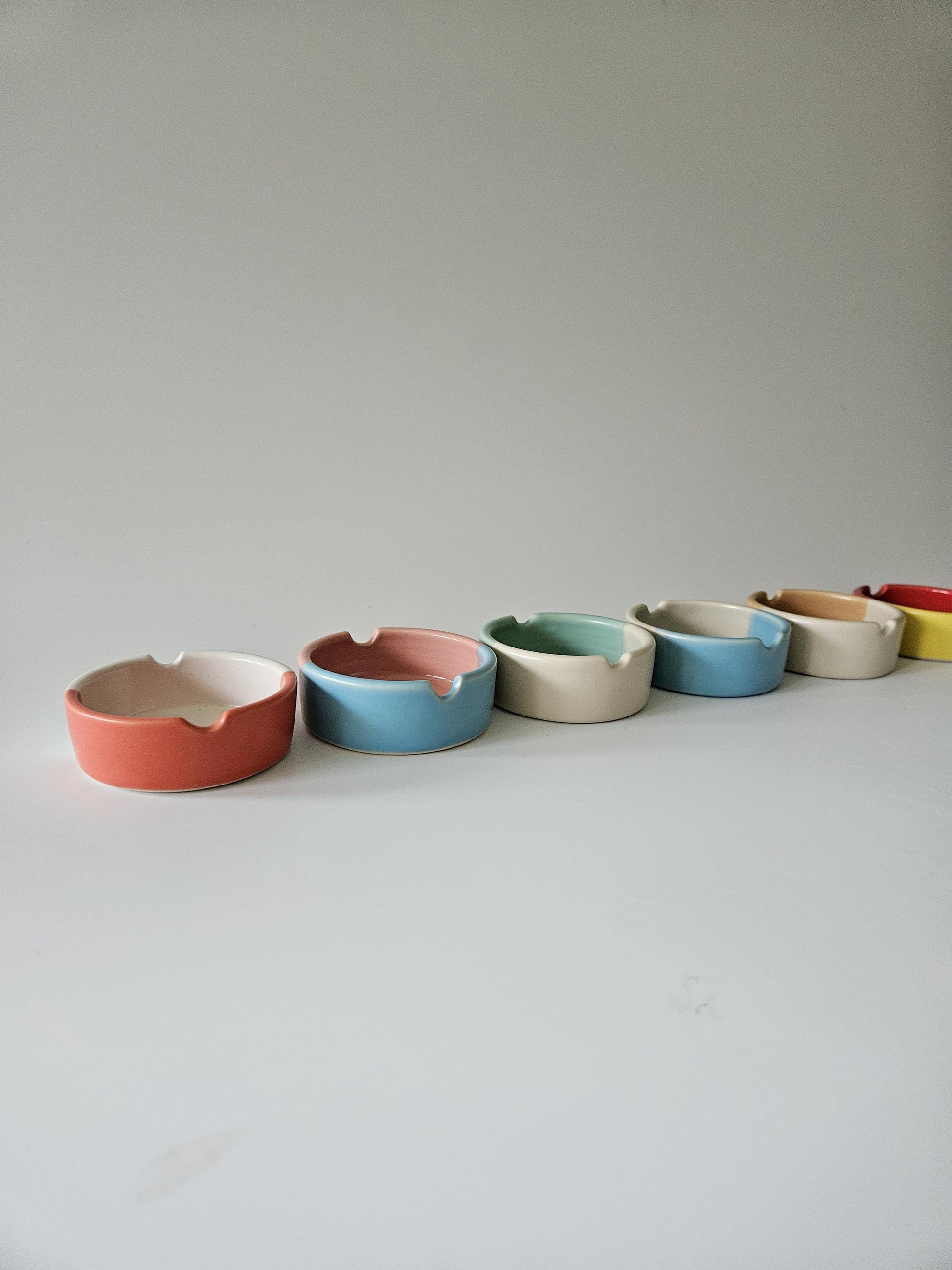 Handmade Color Block Ceramic Ashtray: Two-Tone Glaze (Made to Order)