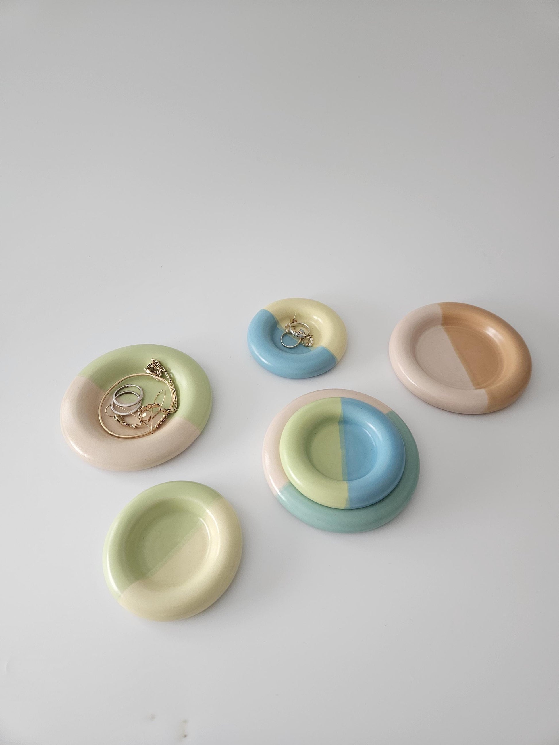 Medium 4.5" Half & Half Donut Dish (Made to Order) • Handmade Colorful Ceramic • Bubble Plate • Chunky Plate • Ring Dish