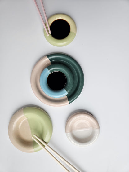 Handmade Ceramic Donut Ring Dish: Colorful Bubble Plate (3.5")