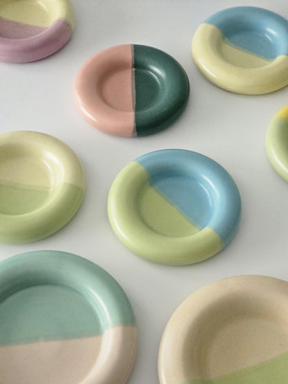 Medium 4.5" Half & Half Donut Dish (Made to Order) • Handmade Colorful Ceramic • Bubble Plate • Chunky Plate • Ring Dish