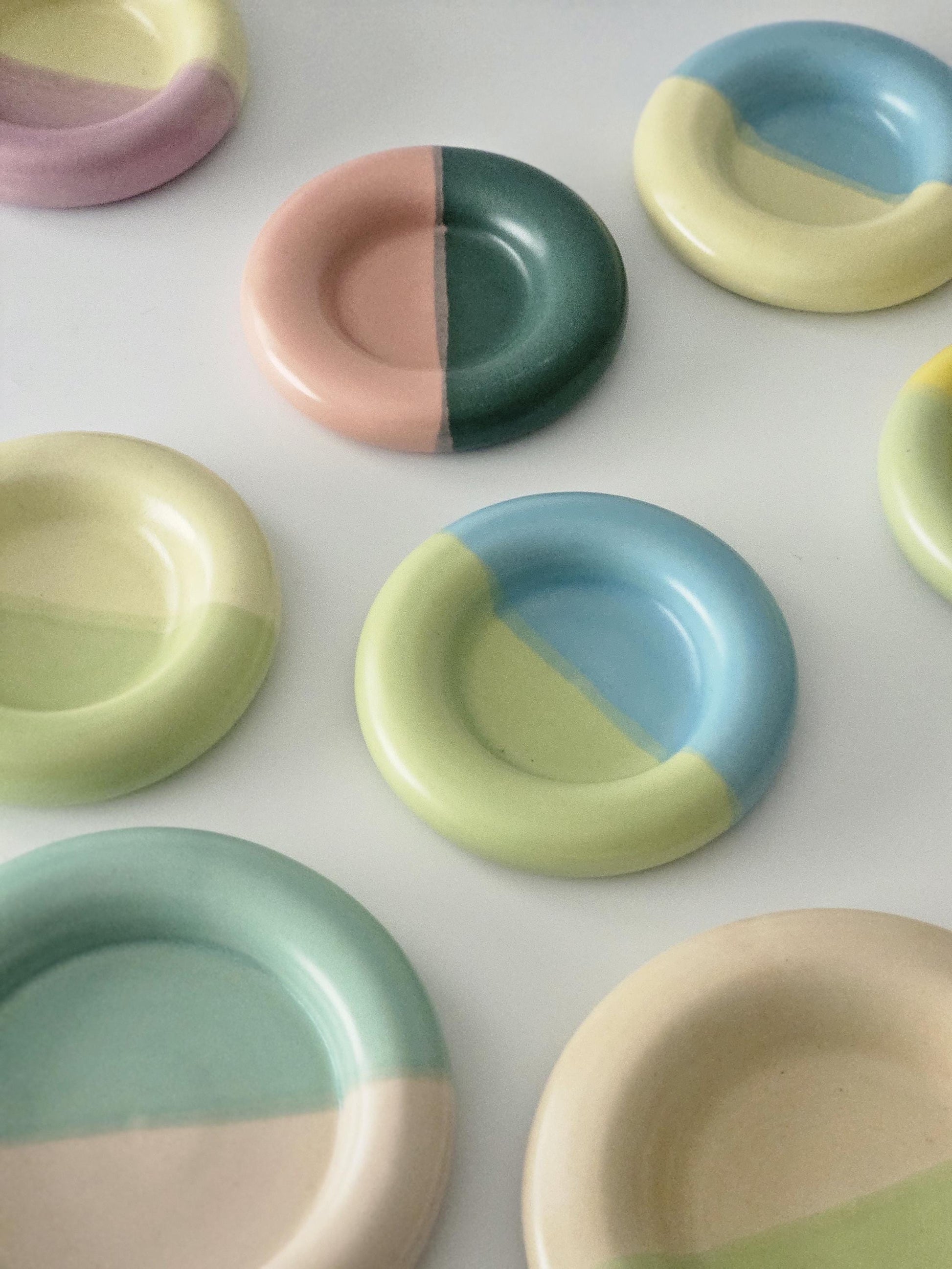 Medium 4.5" Half & Half Donut Dish (Made to Order) • Handmade Colorful Ceramic • Bubble Plate • Chunky Plate • Ring Dish
