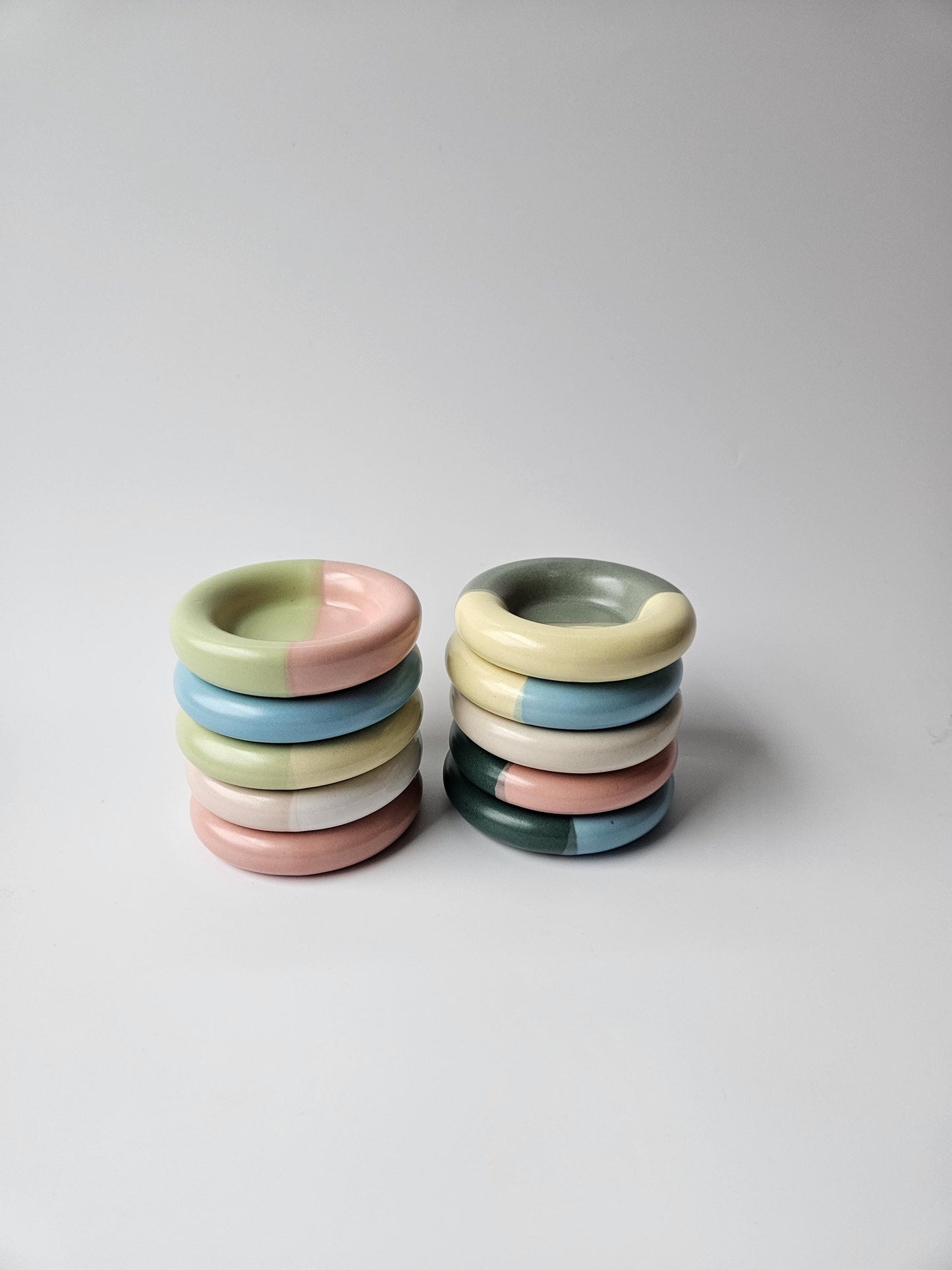 Medium 4.5" Half & Half Donut Dish (Made to Order) • Handmade Colorful Ceramic • Bubble Plate • Chunky Plate • Ring Dish