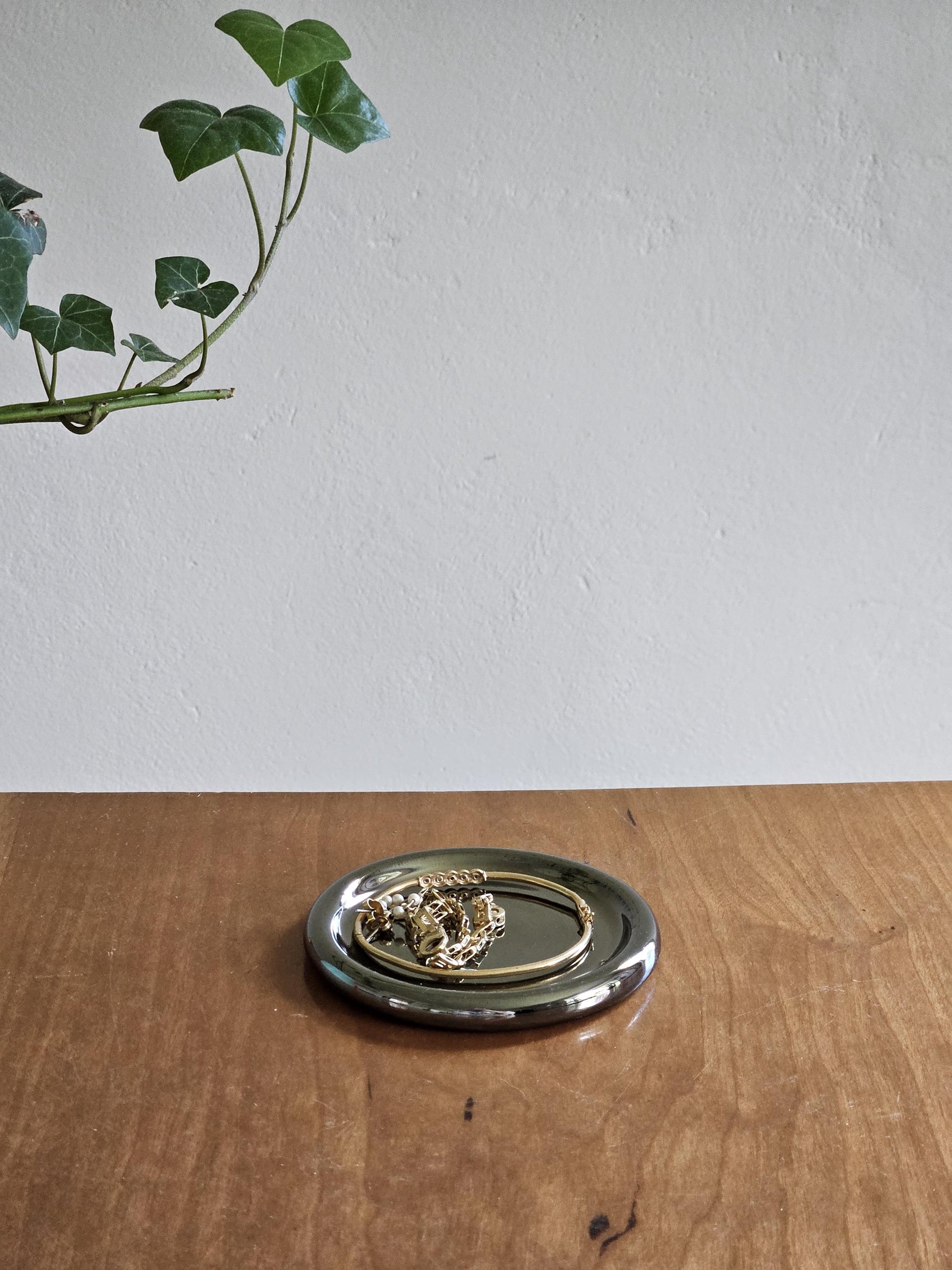 Chrome Ring Dish (Made to Order) • Handmade Wheel Thrown Ceramic • Silver Jewelry Tray