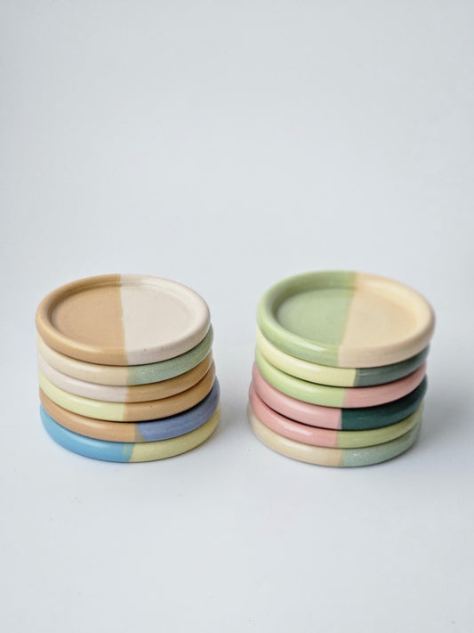 Half & Half Coaster (Ready to Ship) • Handmade Colorful Ceramic • Wheel Thrown Pottery • Small Plate • Color Block Coaster