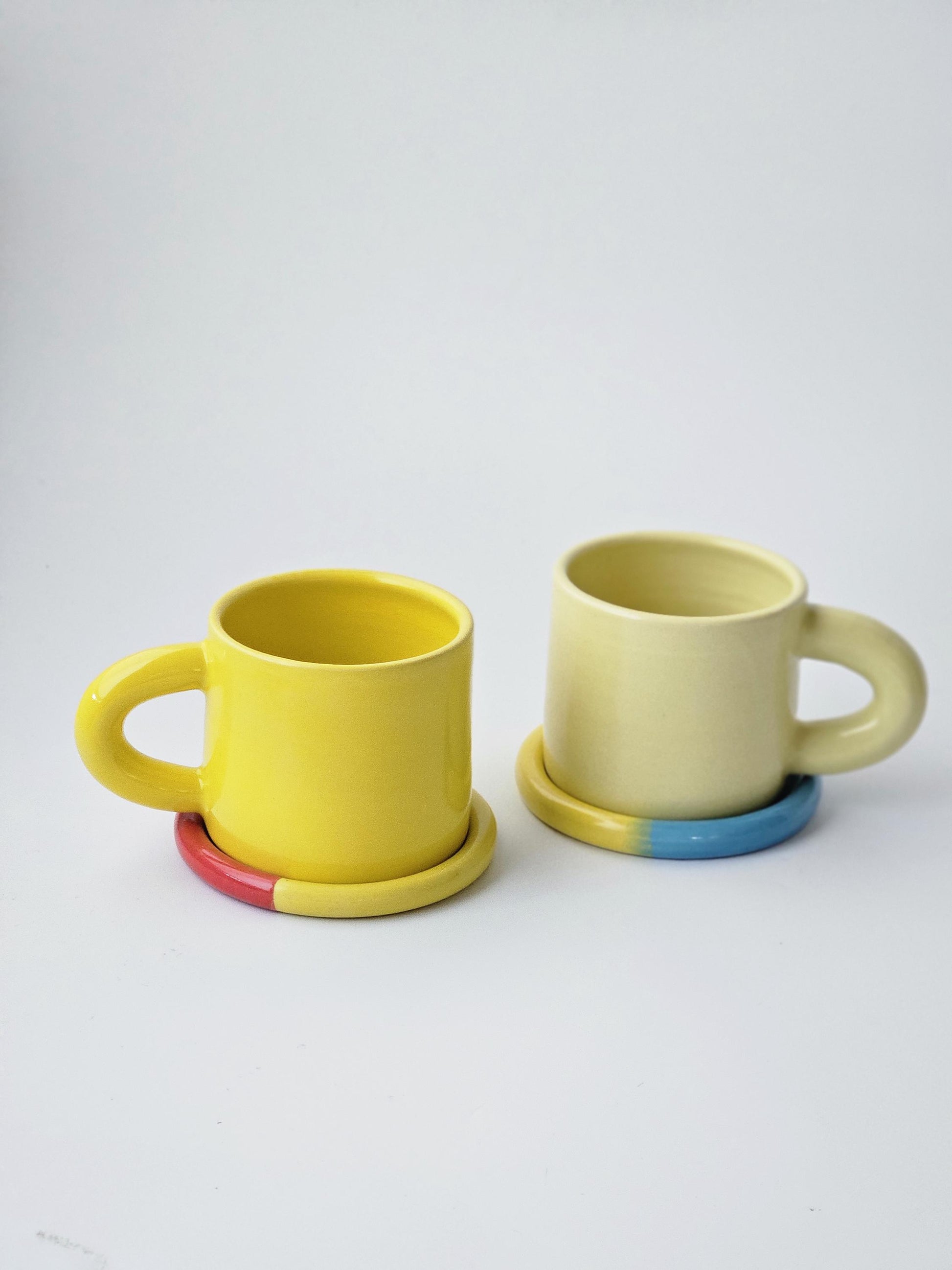 Half & Half Coaster (Ready to Ship) • Handmade Colorful Ceramic • Wheel Thrown Pottery • Small Plate • Color Block Coaster