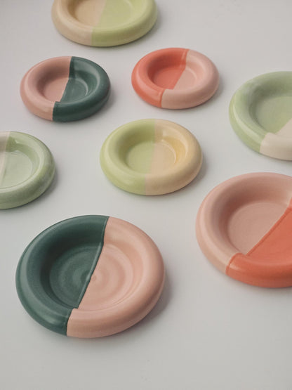 Medium 4.5" Half & Half Donut Dish (Made to Order) • Handmade Colorful Ceramic • Bubble Plate • Chunky Plate • Ring Dish