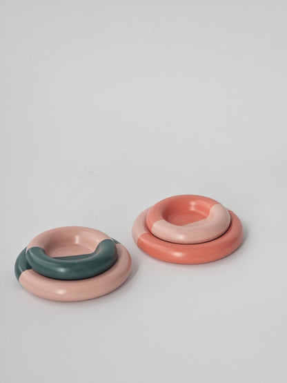Medium 4.5" Half & Half Donut Dish (Made to Order) • Handmade Colorful Ceramic • Bubble Plate • Chunky Plate • Ring Dish