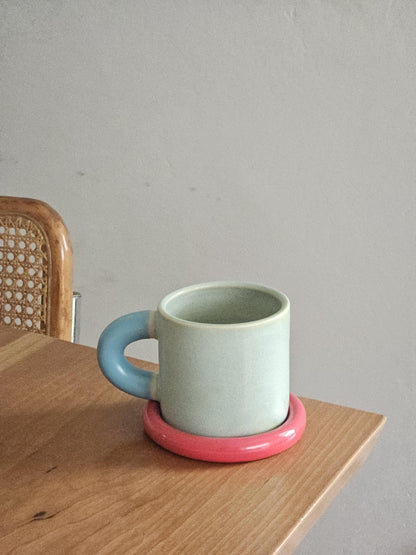 Handmade Two-Tone Ceramic Mug: Chunky Wheel-Thrown Pottery