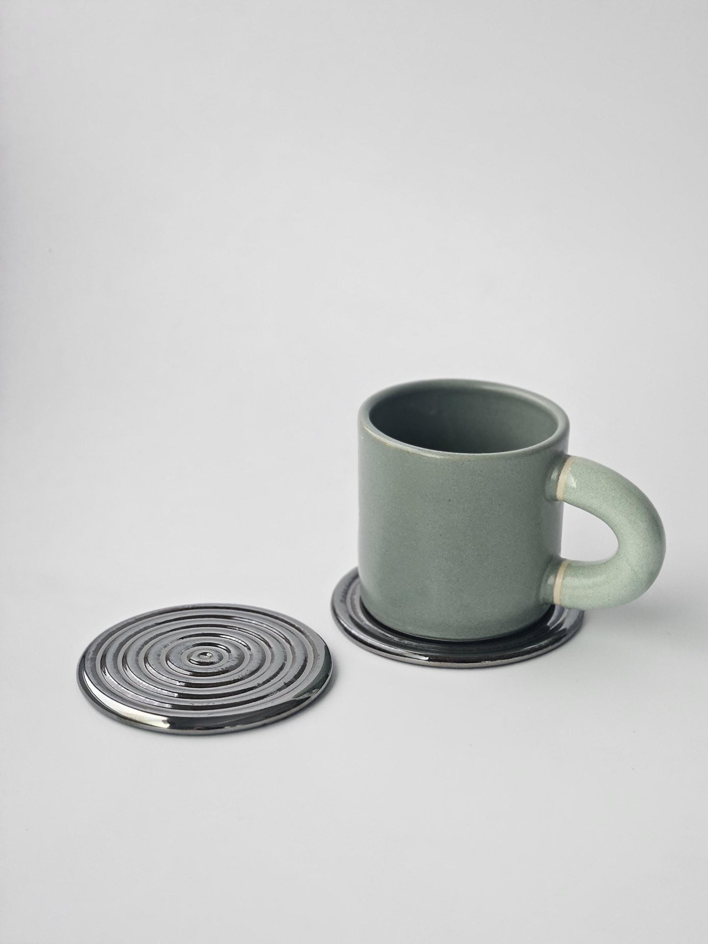 Handmade Two-Tone Ceramic Mug: Chunky Wheel-Thrown Pottery