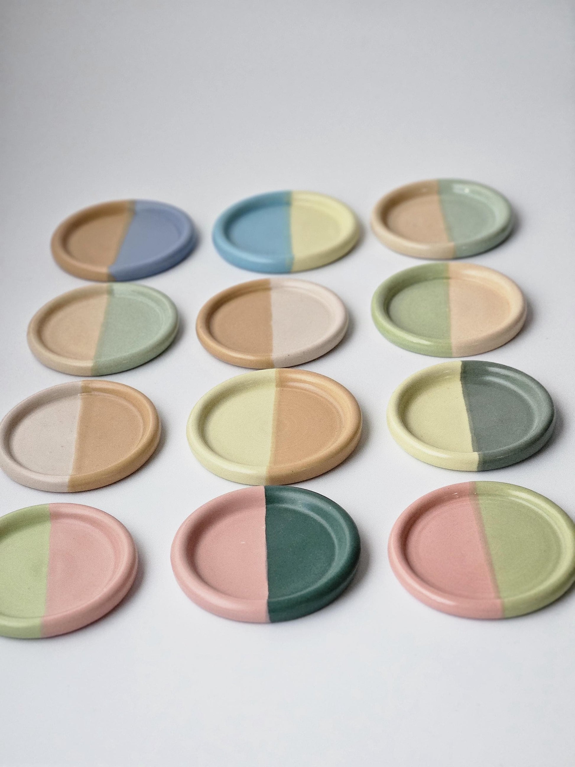 Handmade Color Block Ceramic Coaster: Wheel Thrown Pottery