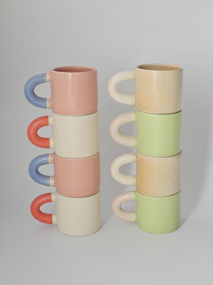 Handmade Two-Tone Ceramic Mug: Chunky Wheel-Thrown Pottery