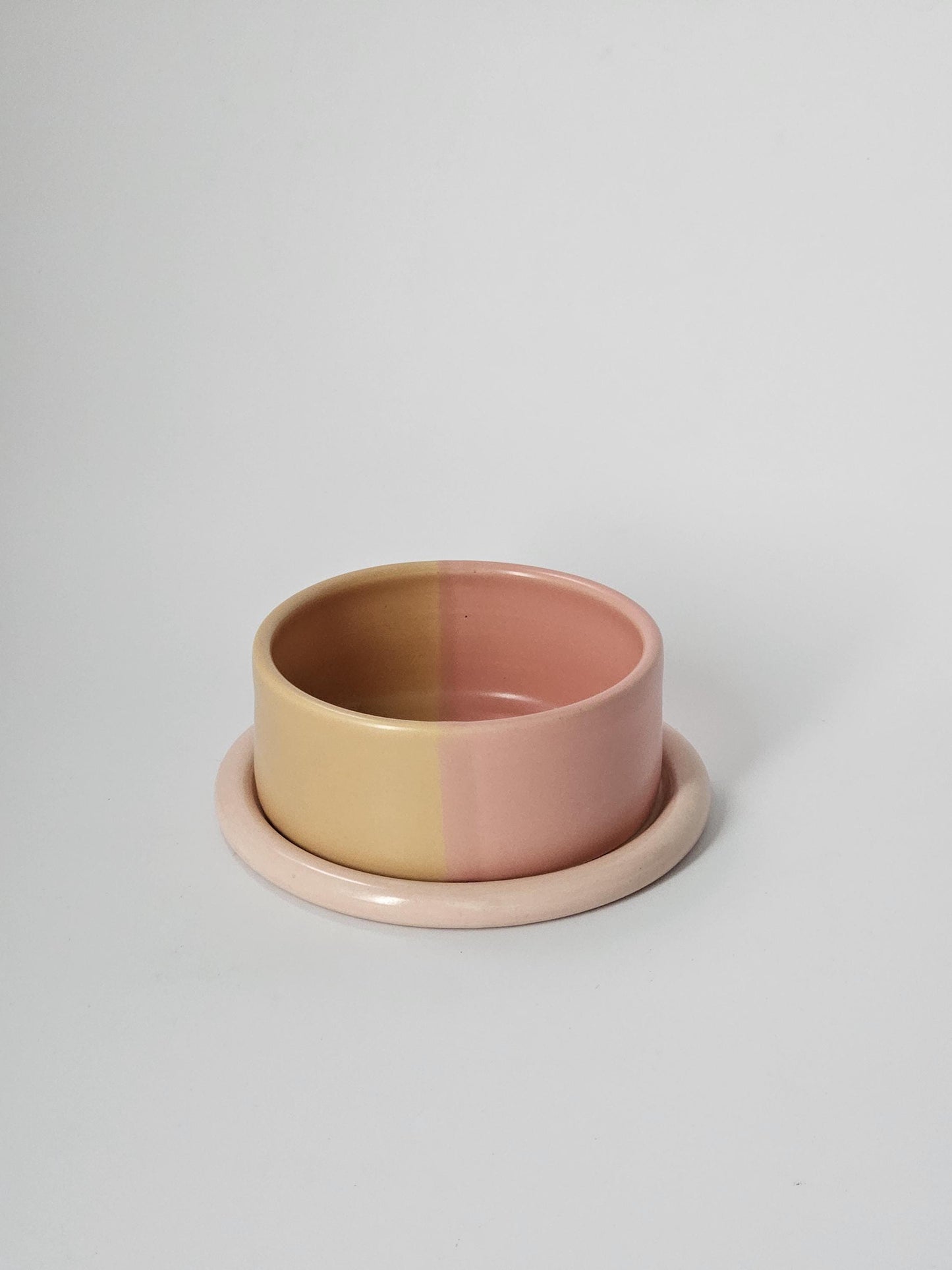 Two-Tone Ceramic Pet Bowl: Handmade Color Block Cat/Dog Dish