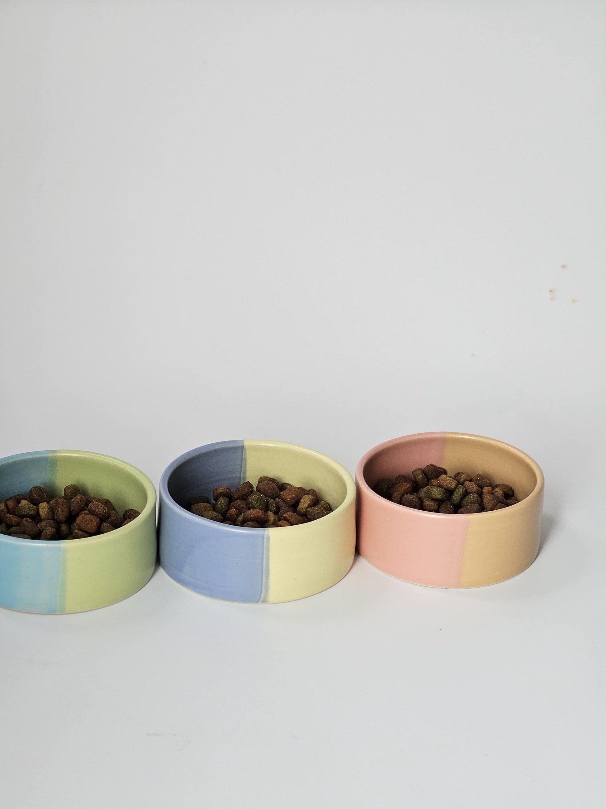 Half and Half Pet Dish (Made to Order) • Handmade Colorful Ceramic • Dog Bowl • Two-Toned Color Block Cat Dish