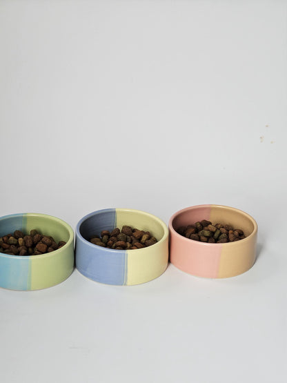 Half and Half Pet Dish (Made to Order) • Handmade Colorful Ceramic • Dog Bowl • Two-Toned Color Block Cat Dish