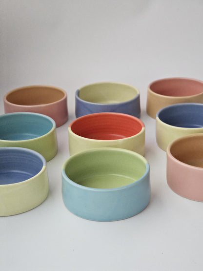 Two-Tone Ceramic Pet Bowl: Handmade Color Block Cat/Dog Dish