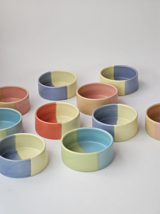 Two-Tone Ceramic Pet Bowl: Handmade Color Block Cat/Dog Dish