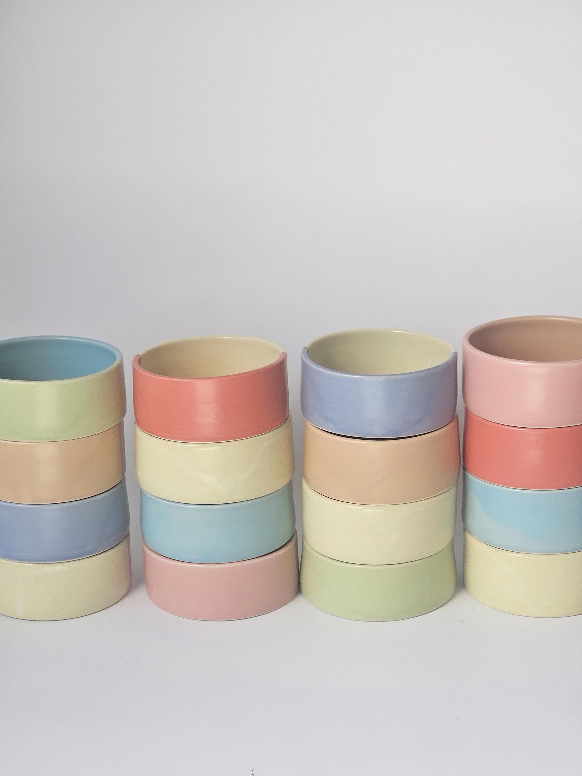 Two-Tone Ceramic Pet Bowl: Handmade Color Block Cat/Dog Dish