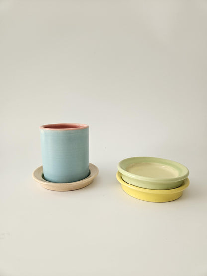 Two Toned Rimmed Coaster (Ready to Ship) • Handmade Colorful Pottery • Two Toned Color Block Ceramic Dish Bowl