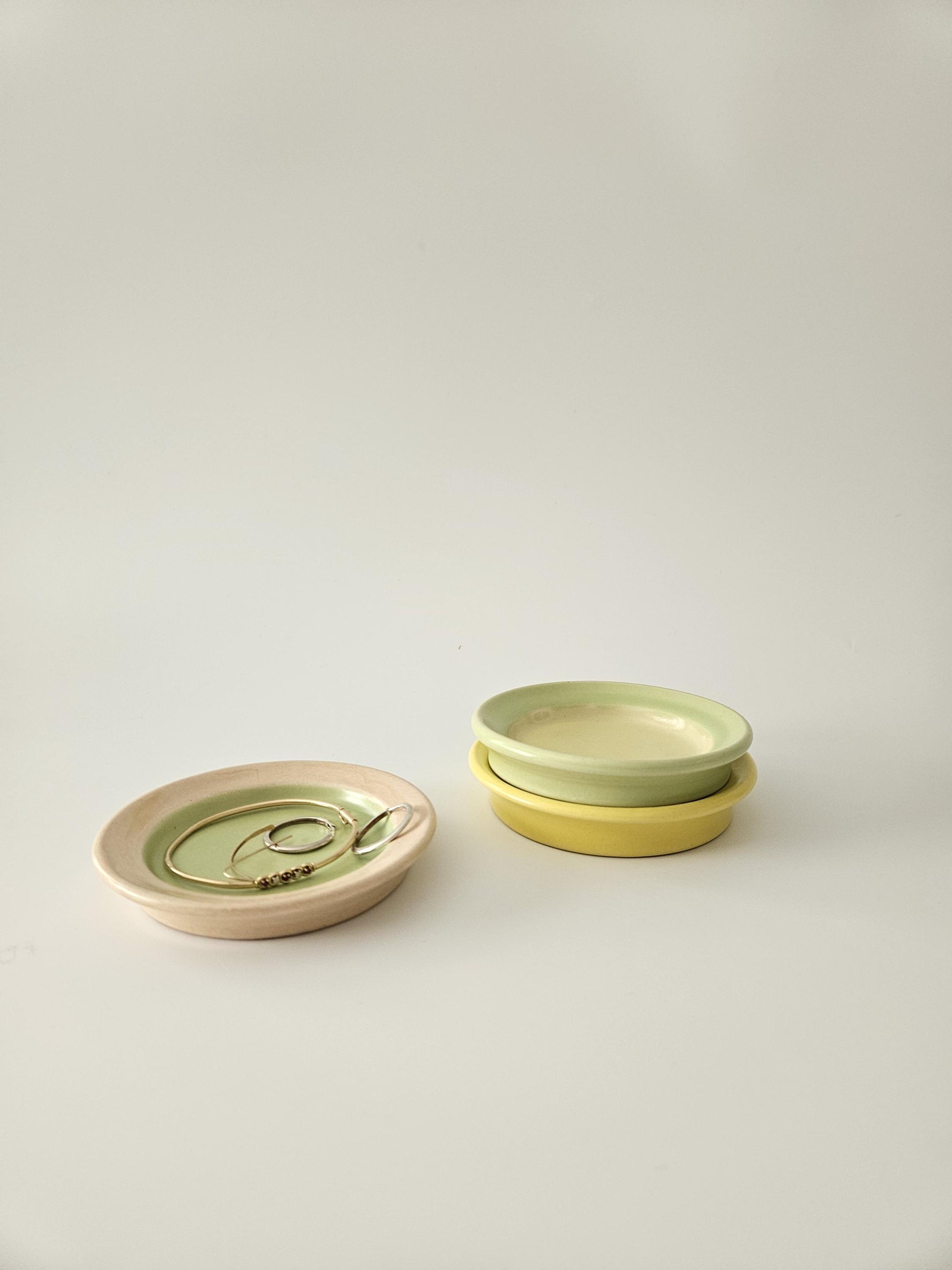 Two Toned Rimmed Coaster (Ready to Ship) • Handmade Colorful Pottery • Two Toned Color Block Ceramic Dish Bowl