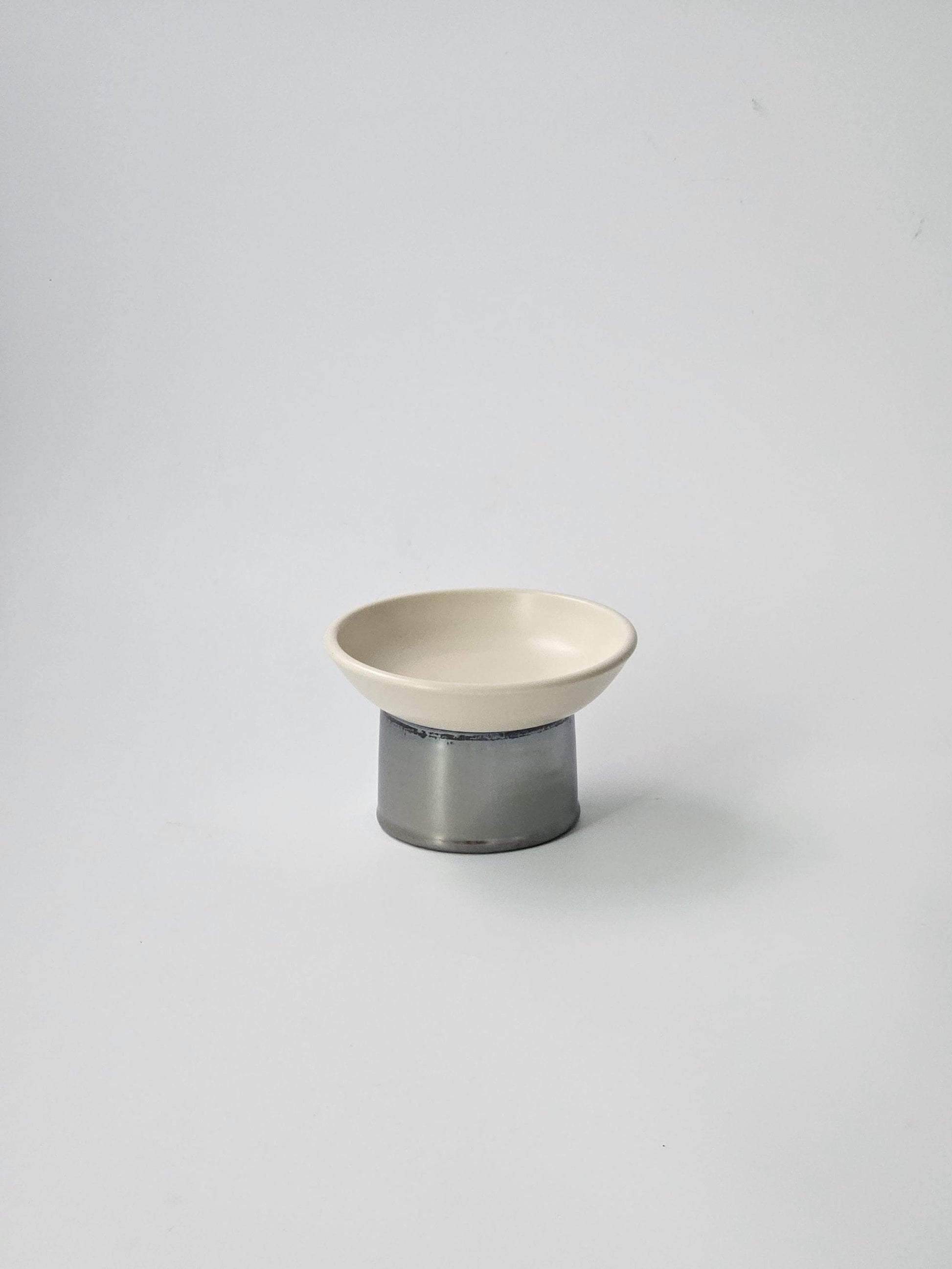 Handmade Ceramic Pedestal Dish: Chrome & Cream Footed Bowl