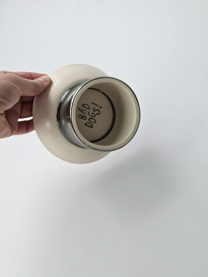 Handmade Ceramic Pedestal Dish: Chrome & Cream Footed Bowl