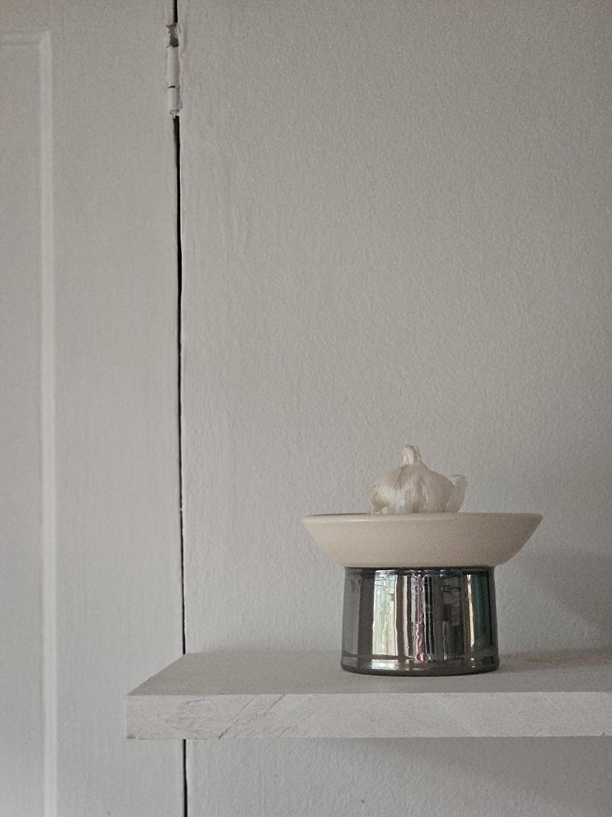 Handmade Ceramic Pedestal Dish: Chrome & Cream Footed Bowl