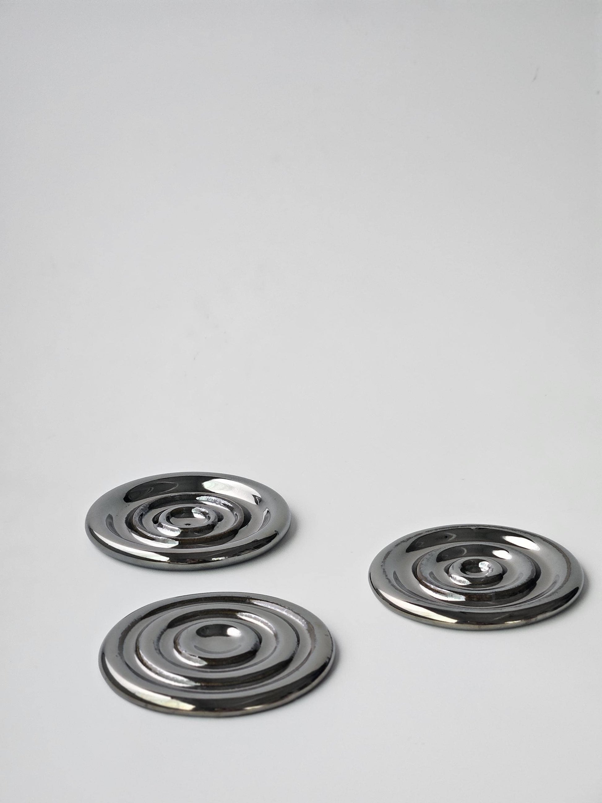 Handmade Ceramic Spiral Coaster: Chrome Cream Jewelry Tray