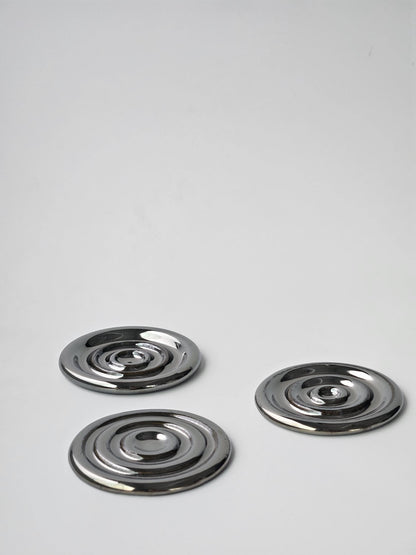 Handmade Ceramic Spiral Coaster: Chrome Cream Jewelry Tray